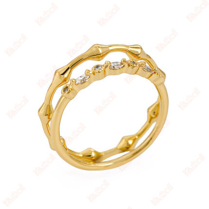 gold plated double band ring with diamonds